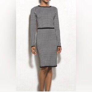MiXT by Heidi Weisel Black & White Knit Houndstooth Dress, Large, Trendy, NEW